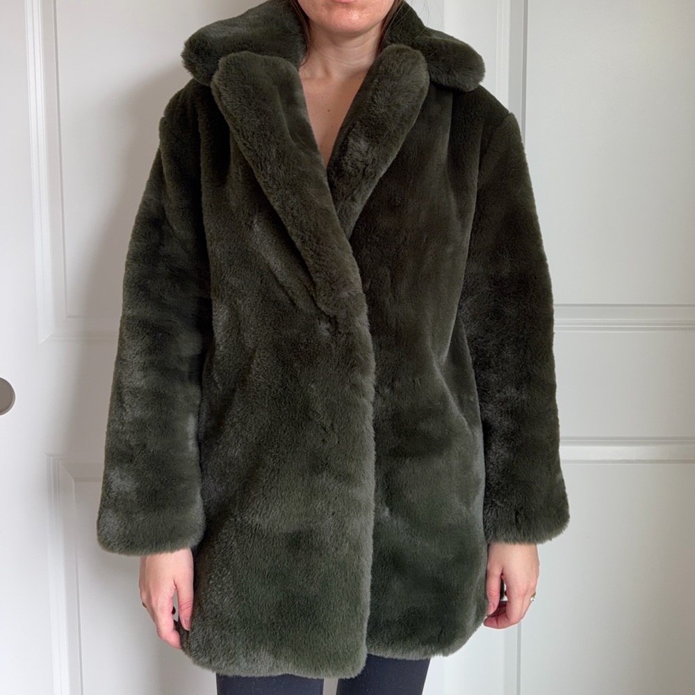 Mango Olive Faux Fur Coat